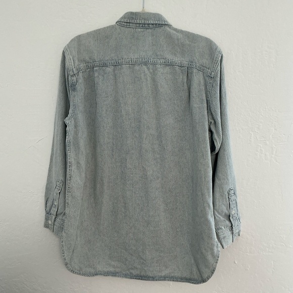 Frame Bleached Stripe Denim Casual Button Down Long Sleeve Shirt - Picture 4 of 4